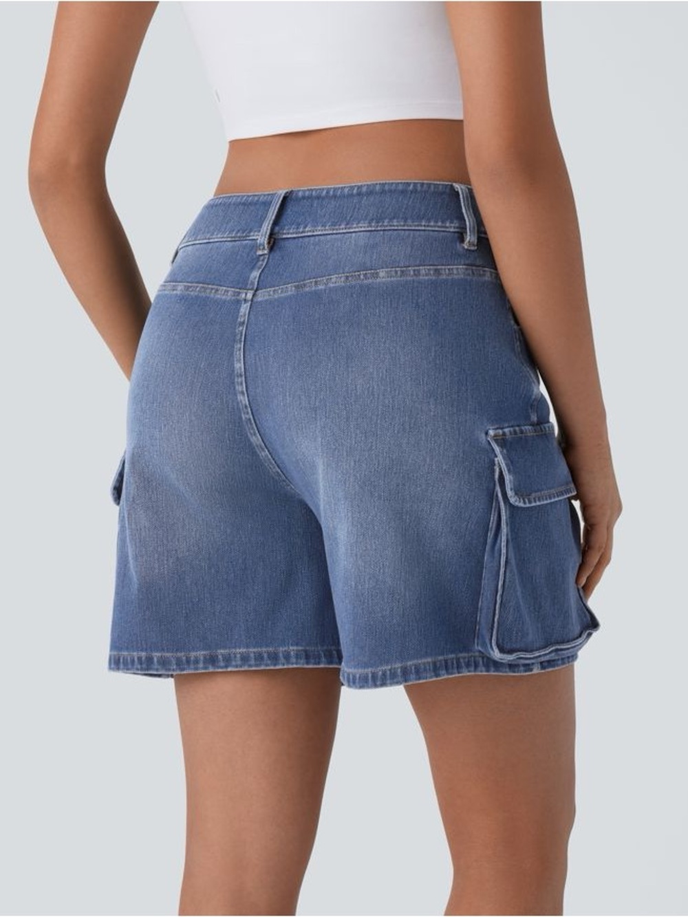 NWOT HALARA Blue Denim Cargo Shorts with Utility Pockets - Picture 7 of 8